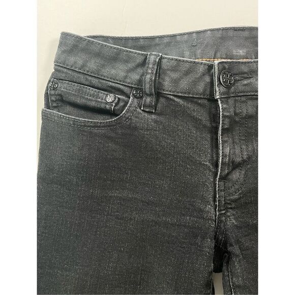 Tory Burch Ivy Super Skinny 5 Pocket Charcoal Jeans Back Pocket Logo Size 26 - Picture 5 of 10